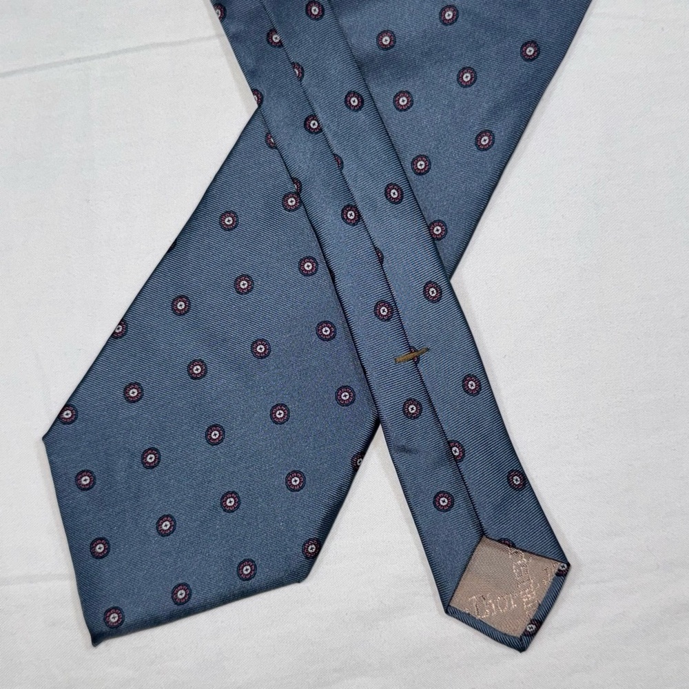 Christian Dior Rare Vintage Tie Blue & White Dot 100% Italian Silk - Picture 4 of 6